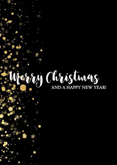 Stijlvolle kerstkaart fotocollage met gouden confetti 2