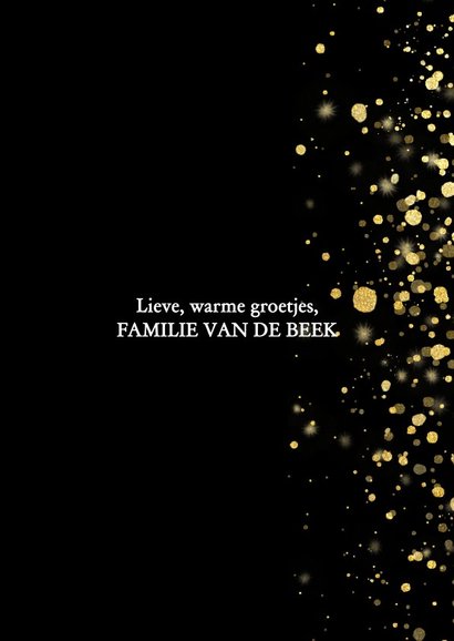 Stijlvolle kerstkaart fotocollage met gouden confetti 3
