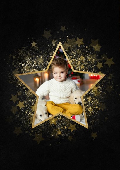 Stijlvolle kerstkaart gouden ster met foto 2