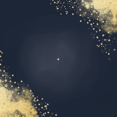 Stijlvolle kerstkaart gouden typo en sterren donkerblauw Achterkant