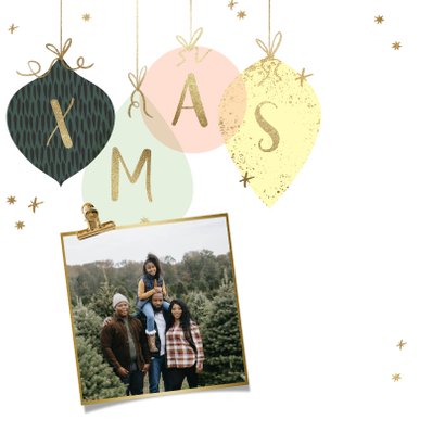 Stijlvolle kerstkaart kersballen silhouet goudlook sterren 2