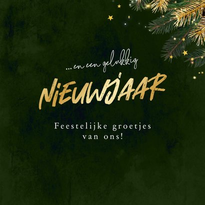 Stijlvolle kerstkaart kerstboom foto goud groen kerstbal  3