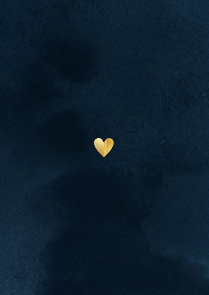 Stijlvolle kerstkaart kerstknuffel gouden hart foto's blauw Achterkant
