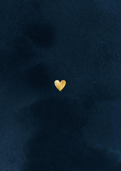 Stijlvolle kerstkaart kerstknuffel gouden hart foto's blauw Achterkant