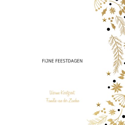 Stijlvolle kerstkaart kersttakjes zwart goud 3