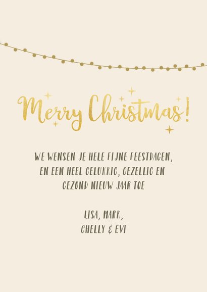 Stijlvolle kerstkaart met 2 eigen foto's en gouden sterren 3