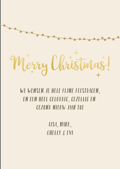 Stijlvolle kerstkaart met 2 eigen foto's en gouden sterren 3
