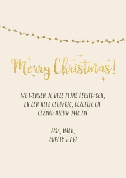 Stijlvolle kerstkaart met 2 eigen foto's en gouden sterren 3