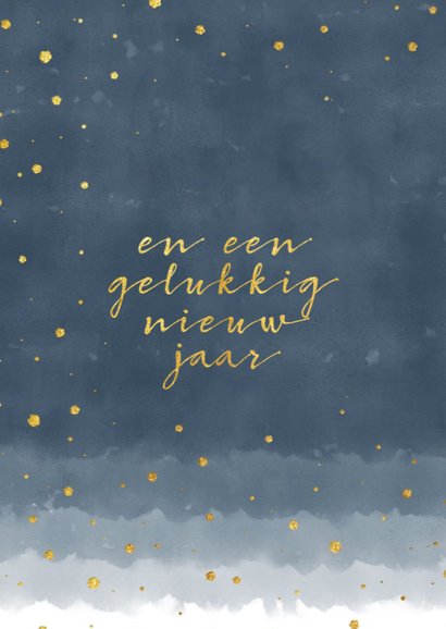 Stijlvolle kerstkaart met blauwe waterverf en confetti 2