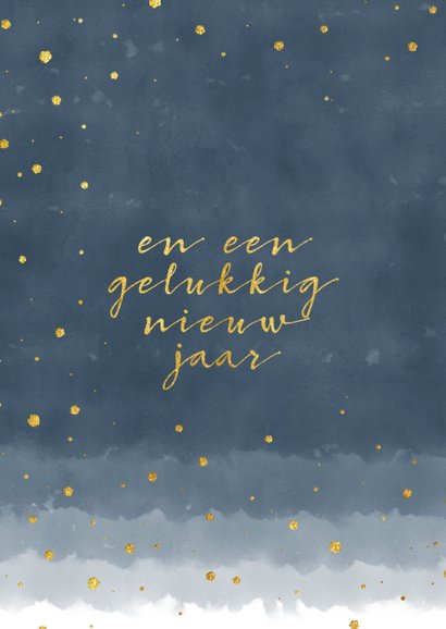 Stijlvolle kerstkaart met blauwe waterverf en confetti 2