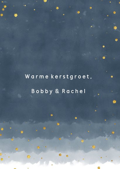 Stijlvolle kerstkaart met blauwe waterverf en confetti 3