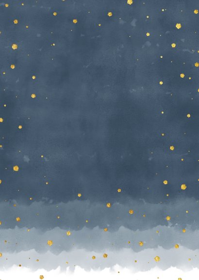 Stijlvolle kerstkaart met blauwe waterverf en confetti Achterkant