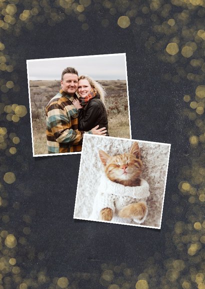 Stijlvolle kerstkaart met een krijtbord achtergrond en goud 2