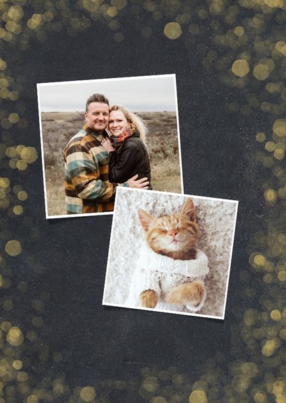 Stijlvolle kerstkaart met een krijtbord achtergrond en goud 2