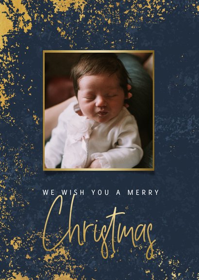 Stijlvolle kerstkaart met foto's, gouden kader en Christmas 2