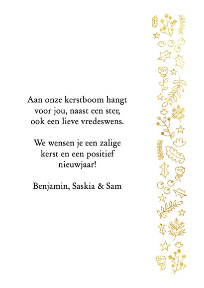 Stijlvolle kerstkaart met goudlook botanisch kader 3