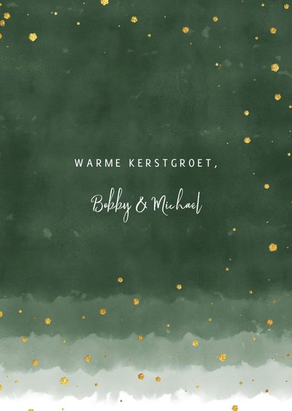 Stijlvolle kerstkaart met groene waterverf en confetti 3