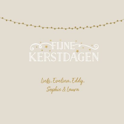 Stijlvolle kerstkaart met grote foto en gouden confetti 3