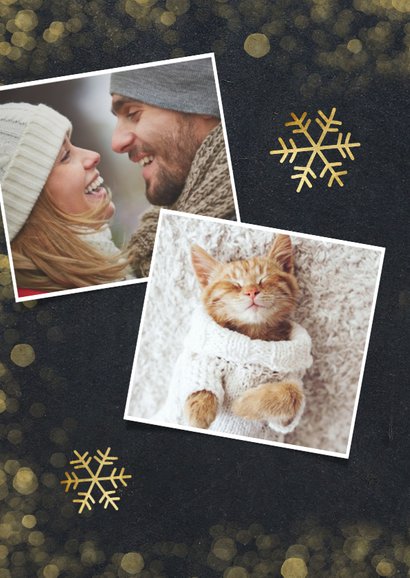 Stijlvolle kerstkaart met zwarte achtergrond en goudlook 2