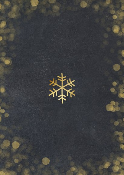 Stijlvolle kerstkaart met zwarte achtergrond en goudlook Achterkant