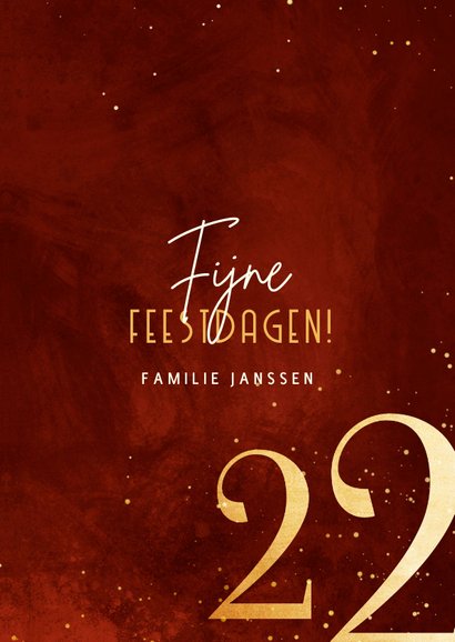 Stijlvolle kerstkaart rood 2022 goudlook met sparkles 3