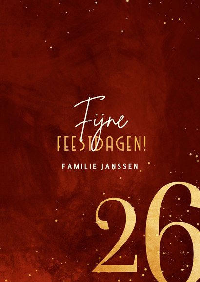 Stijlvolle kerstkaart rood 2026 goudlook met sparkles 3
