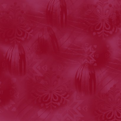 Stijlvolle kerstkaart rood met gouden ballen en eigen foto Achterkant