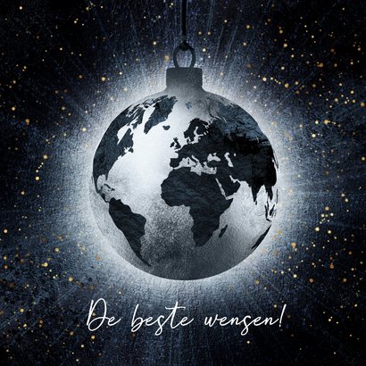 Stijlvolle kerstkaart stoere wereldbol kerstbal 2