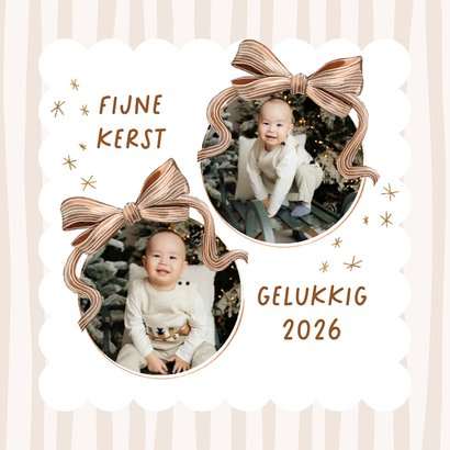 Stijlvolle kerstkaart streeppatroon watercolor strik foto 2