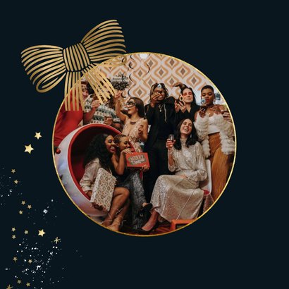 Stijlvolle kerstkaart 'strik erom' lijntekening sterren goud 2