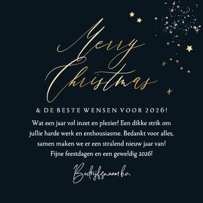 Stijlvolle kerstkaart 'strik erom' lijntekening sterren goud 3