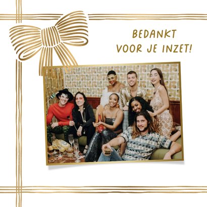 Stijlvolle kerstkaart strikken lint goud foto logo 2