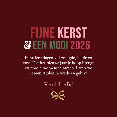 Stijlvolle kerstkaart vrede streep strik goud 3