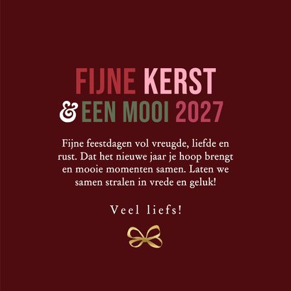 Stijlvolle kerstkaart vrede streep strik goud 3