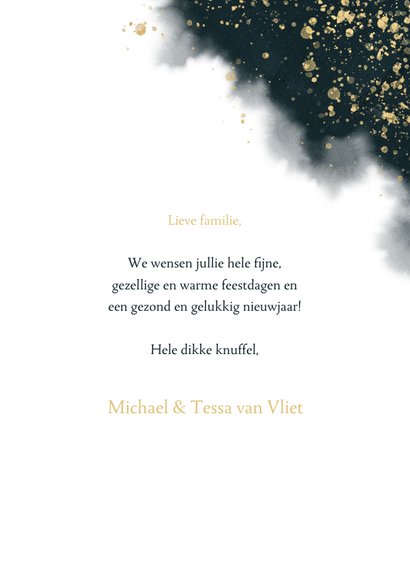 Stijlvolle kerstkaart waterverf, gouden spetters en foto 3