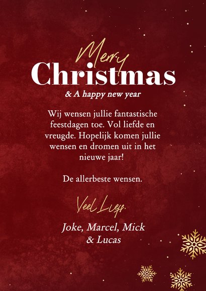 Stijlvolle kerstkaarten met foto in schudbol goudfolie 3