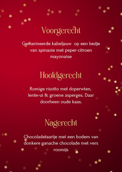 Stijlvolle kerstmenu kaart botanische bladeren sterren goud 3
