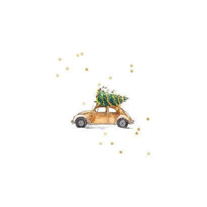 Stijlvolle kerstverhuiskaart bedrijf foto sterren goud auto Achterkant