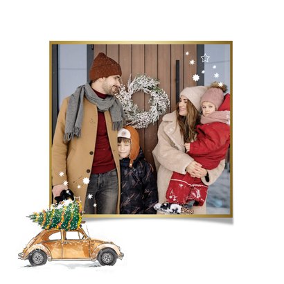 Stijlvolle kerstverhuiskaart illustratie auto kerstboom ster 2