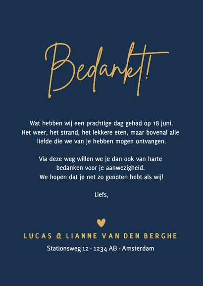 Stijlvolle minimalistische bedankkaart trouwen met foto 3