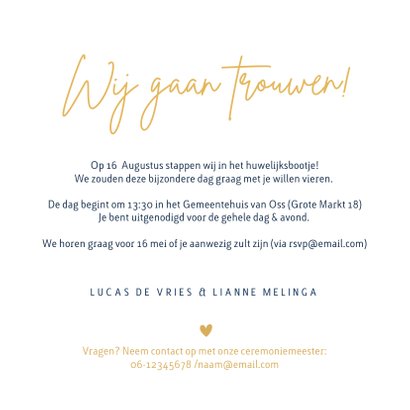 Stijlvolle minimalistische trouwkaart met namen voorop 3