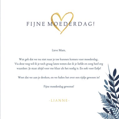 Stijlvolle moederdagkaart met gouden knuffel hart 3