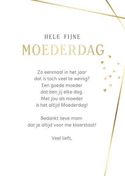 Stijlvolle moederdagkaart met grote eigen foto en goud 3