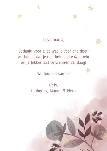 Stijlvolle moederdagkaart waterverf, bloemen en typografie 3