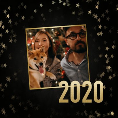 Stijlvolle nieuwjaarskaart gouden 2020, sterren en foto's 2
