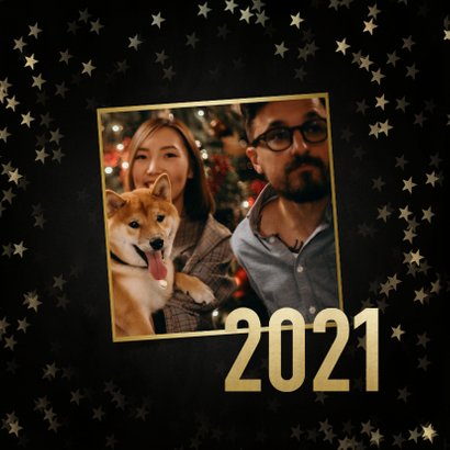 Stijlvolle nieuwjaarskaart gouden 2021, sterren en foto's 2