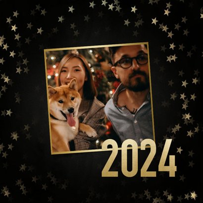 Stijlvolle nieuwjaarskaart gouden 2023, sterren en foto's 2