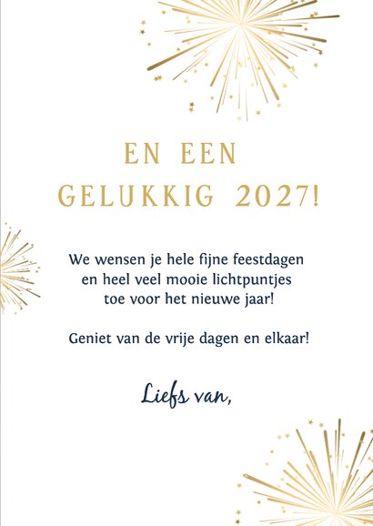 Stijlvolle nieuwjaarskaart met 2027 kerstballen en vuurwerk 3