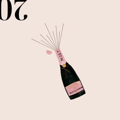 Stijlvolle nieuwjaarskaart met champagnefles en 2021 2