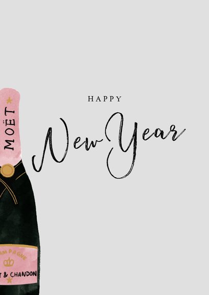 Stijlvolle nieuwjaarskaart met champagneflessen en New Year 2